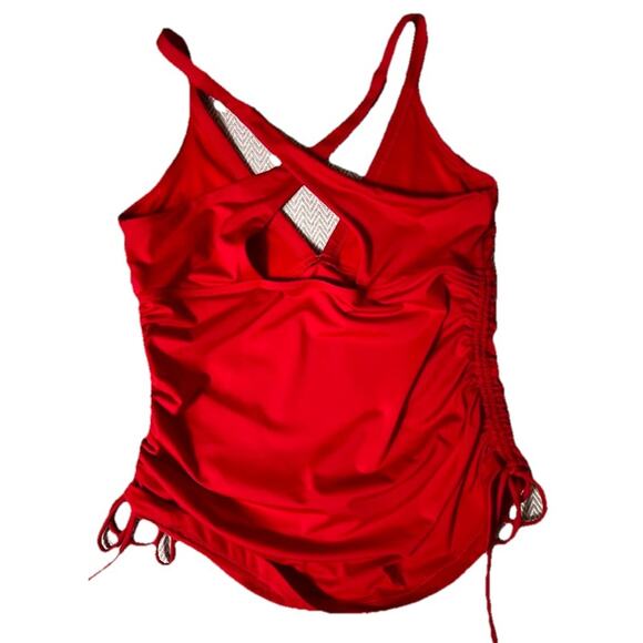 Athleta Side Scrunch Swim‎ Tankini Top Red Size L Swimwear Adjustable Ruched - Picture 8 of 8
